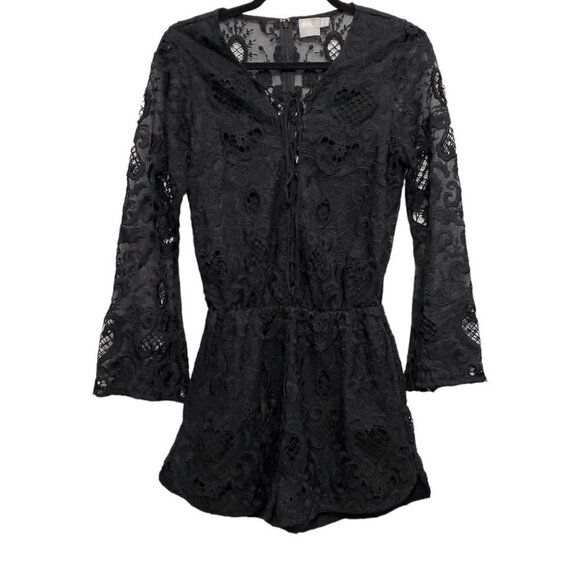 🔥ASOS V Neck Black Lace Bell Sleeve Romper - Picture 1 of 10